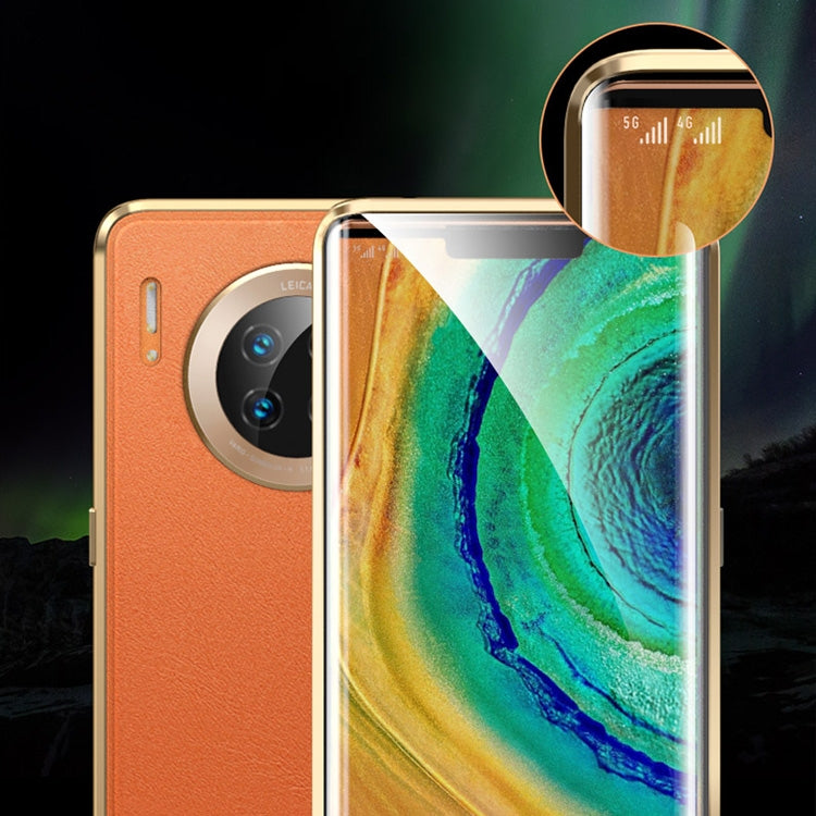 For Huawei Mate 30 Pro Shockproof Magnetic Attraction Leather Backboard + Tempered Glass Case(Orange)