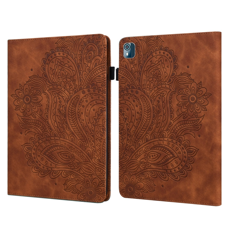 For Nokia T10 Peacock Embossed Pattern Leather Tablet Case