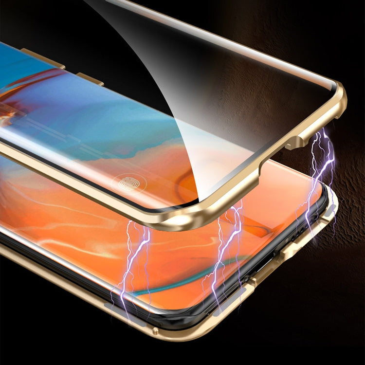 For Huawei P40 Shockproof Magnetic Attraction Leather Backboard + Tempered Glass Case with Camera Lens Protector Cover