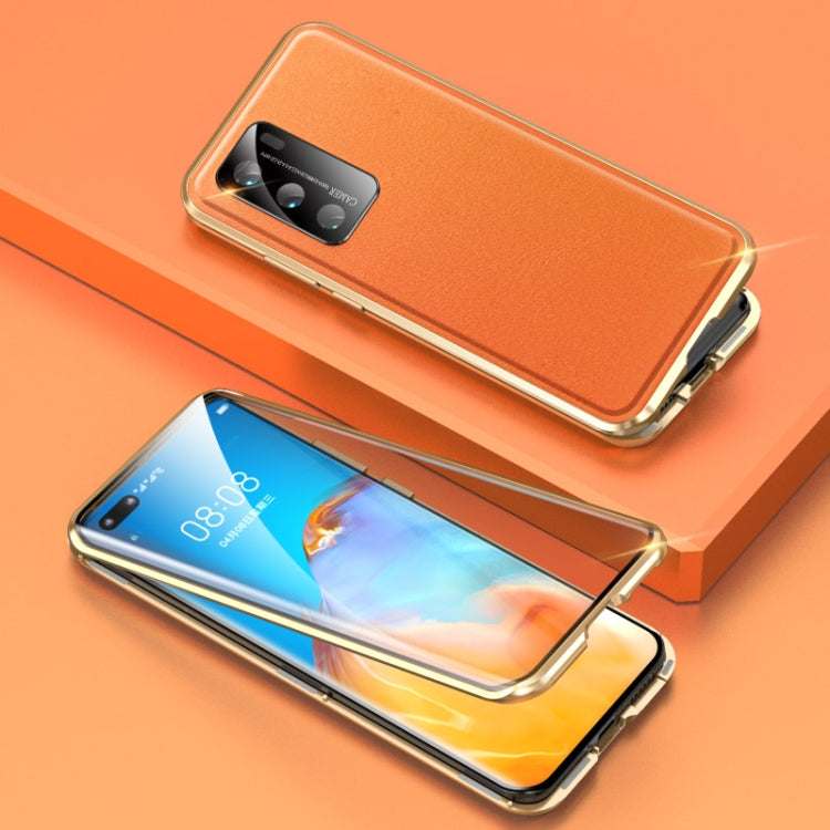 For Huawei P40 Shockproof Magnetic Attraction Leather Backboard + Tempered Glass Case with Camera Lens Protector Cover