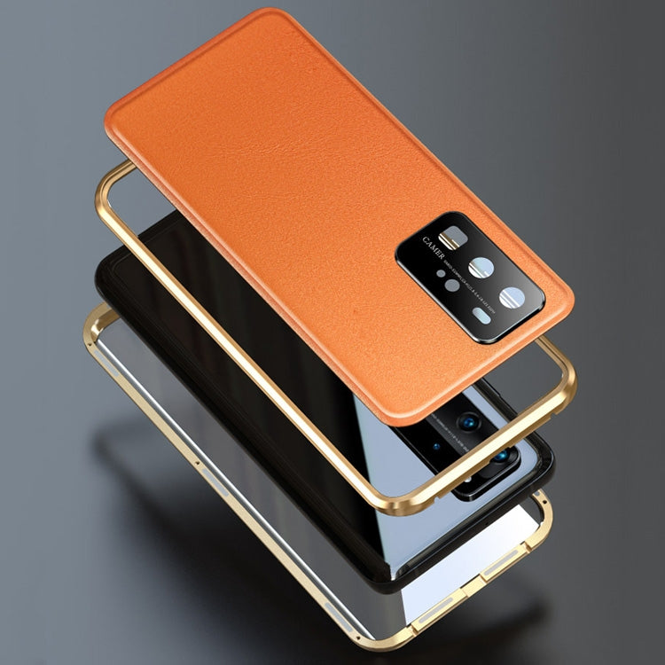 For Huawei P40 Shockproof Magnetic Attraction Leather Backboard + Tempered Glass Case with Camera Lens Protector Cover