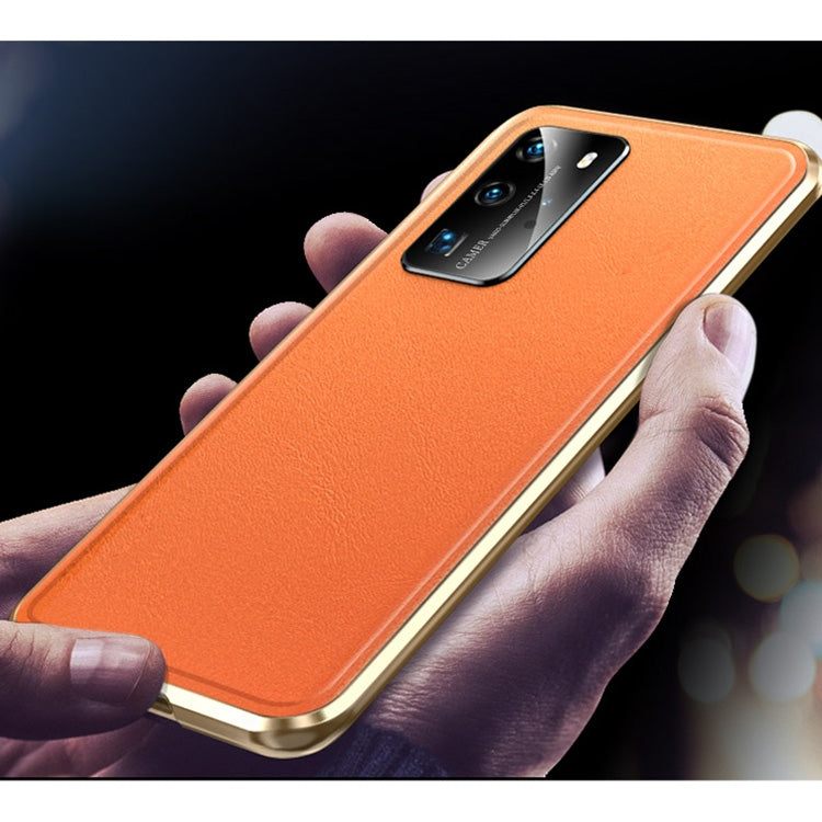 For Huawei P40 Shockproof Magnetic Attraction Leather Backboard + Tempered Glass Case with Camera Lens Protector Cover