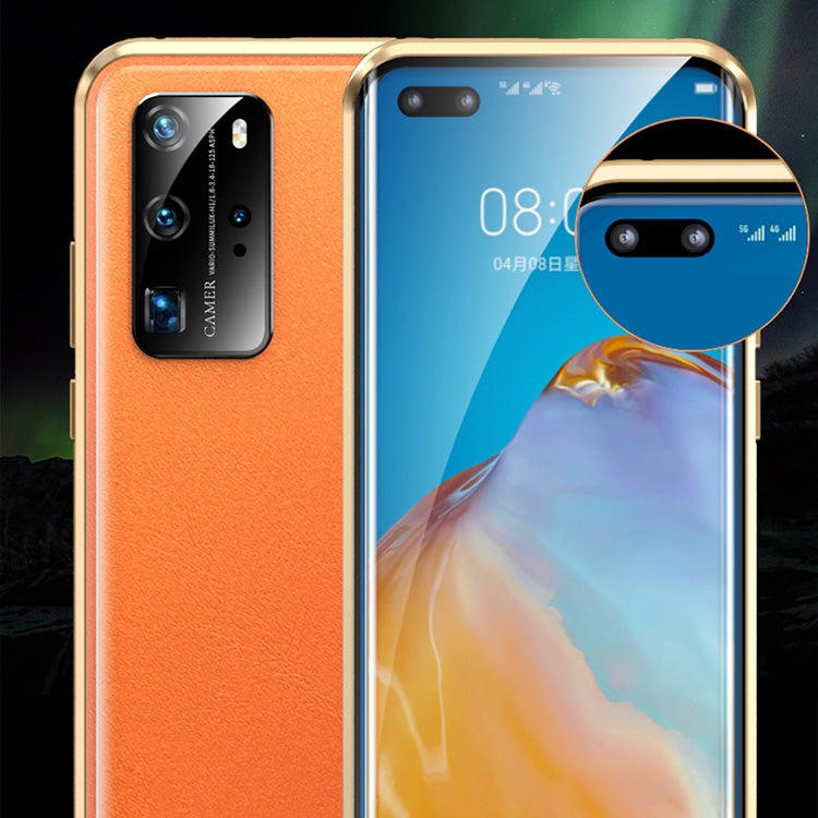 For Huawei P40 Pro Shockproof Magnetic Attraction Leather Backboard + Tempered Glass Case with Camera Lens Protector Cover(Cyan-blue)