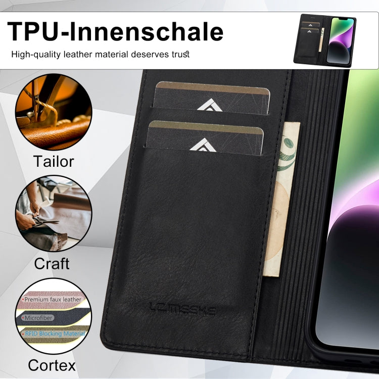 For iPhone 14 LC.IMEEKE RFID Anti-theft Leather Phone Case