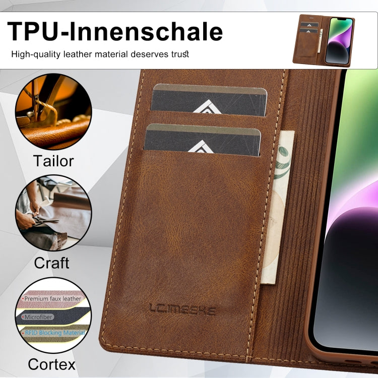 For iPhone 14 LC.IMEEKE RFID Anti-theft Leather Phone Case