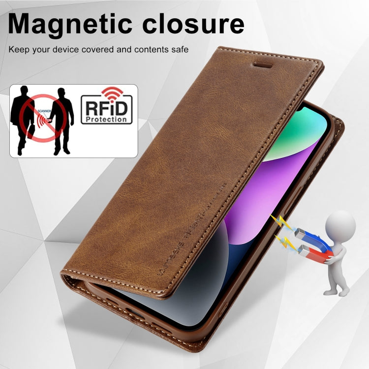 For iPhone 14 LC.IMEEKE RFID Anti-theft Leather Phone Case