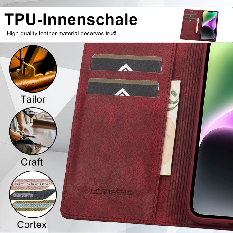 For iPhone 14 Plus LC.IMEEKE RFID Anti-theft Leather Phone Case