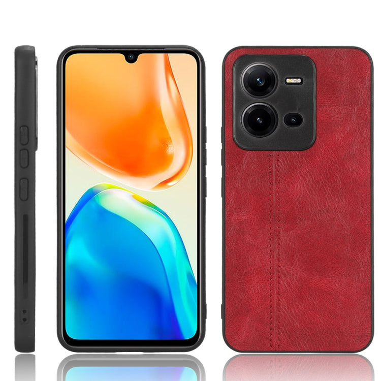 For vivo V25 5G Sewing Cow Pattern Skin PC + PU + TPU Case