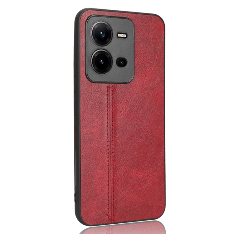 For vivo V25 5G Sewing Cow Pattern Skin PC + PU + TPU Case