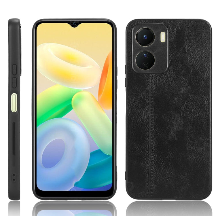 For vivo Y16 4G Sewing Cow Pattern Skin PC + PU + TPU Case