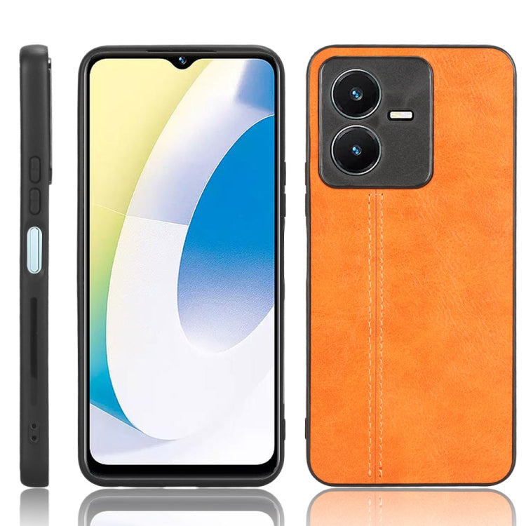 For vivo Y22 4G / Y22s 2022 Sewing Cow Pattern Skin PC + PU + TPU Case