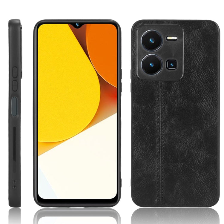 For vivo Y35 4G Sewing Cow Pattern Skin PC + PU + TPU Case