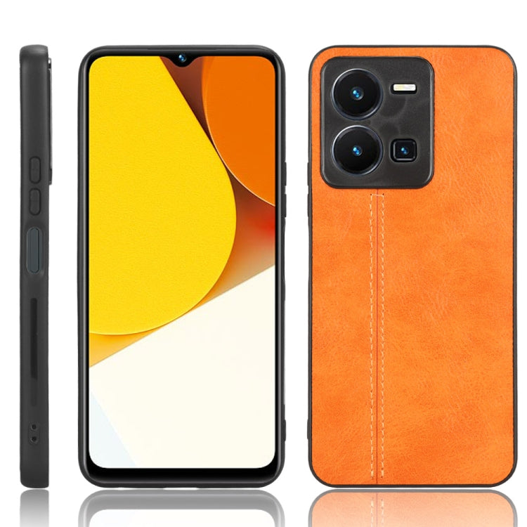 For vivo Y35 4G Sewing Cow Pattern Skin PC + PU + TPU Case