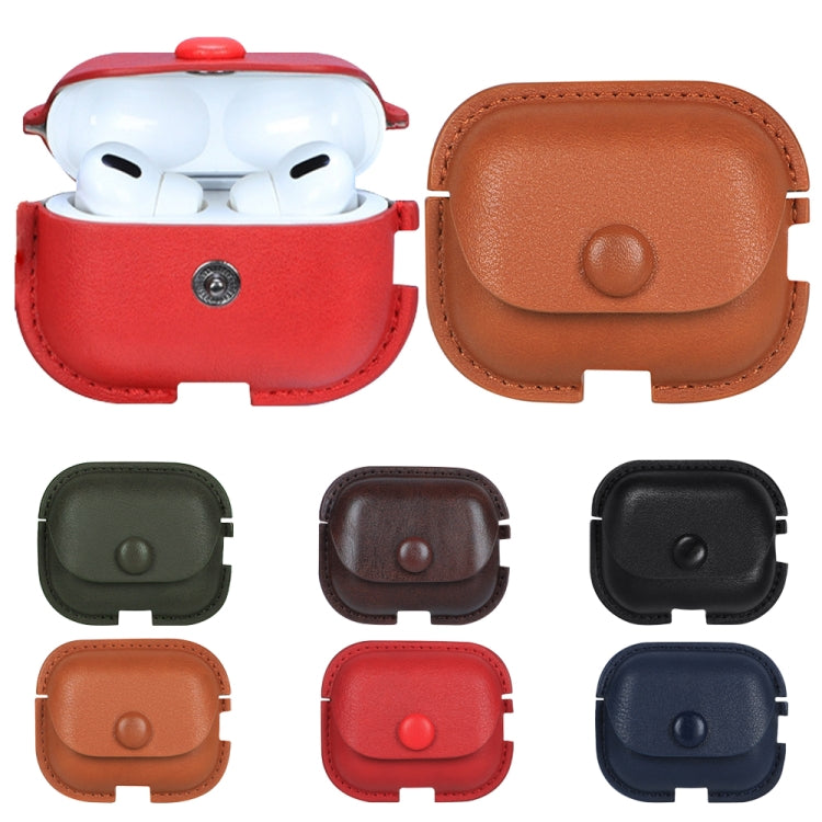 For AirPods Pro 2 Litchi Texture PU Leather Earphone Protective Case with Hook