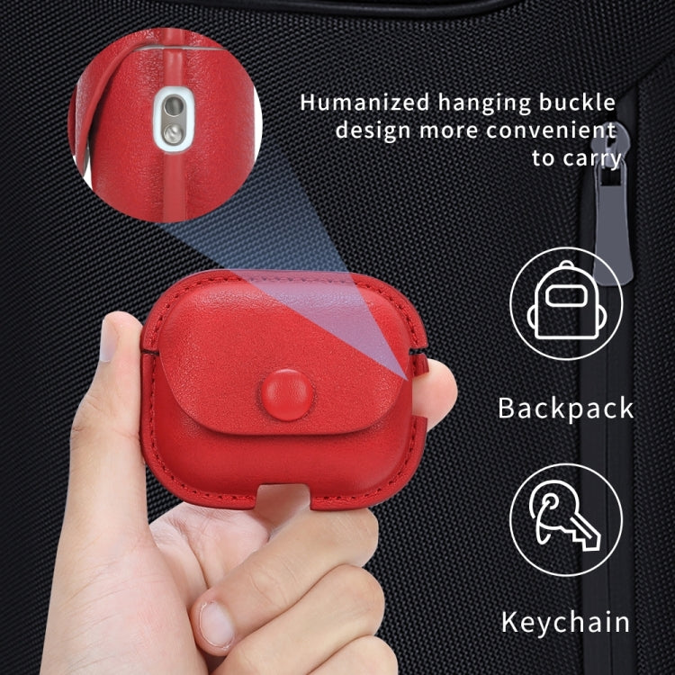 For AirPods Pro 2 Litchi Texture PU Leather Earphone Protective Case with Hook