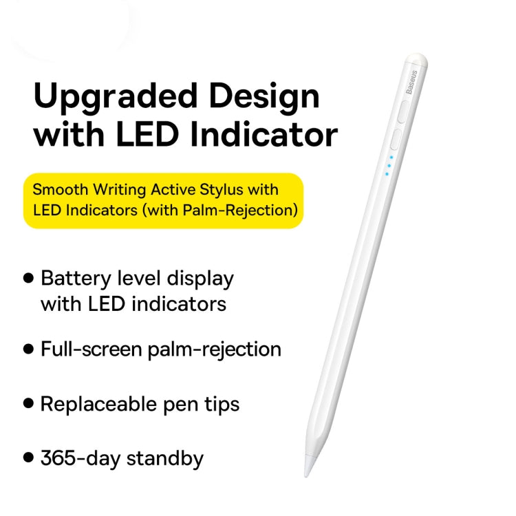 Baseus SXBC040102 LED Indicators Smooth Capacitive Writing Stylus, Active Version(White)