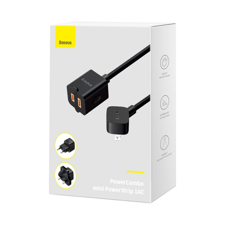 Baseus PSMN000201 Mini Travel Power Strip 1AC 1m Cable US Plug, with EU and UK Converter(Black)
