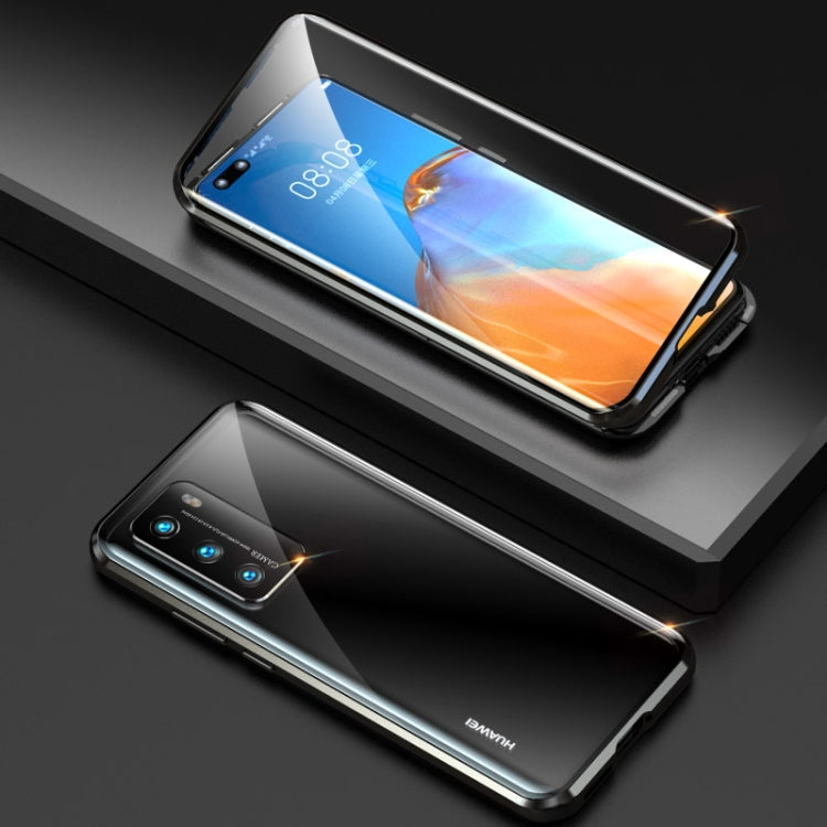 For Huawei P40 Shockproof Double-sided Tempered Glass Magnetic Attraction Case with Camera Lens Protector Cover
