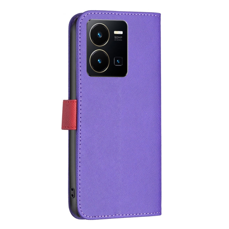 For vivo Y35/Y22 BF13 Color Matching Cross Texture Leather Phone Case