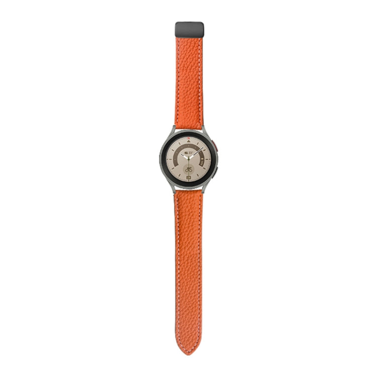 For Samsung Galaxy Watch5 40mm / 44mm Litchi Genuine Leather Watch Band Black Buckle