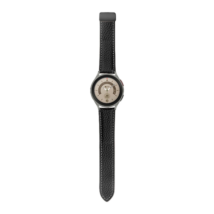 For Samsung Galaxy Watch5 40mm / 44mm Litchi Genuine Leather Watch Band Black Buckle