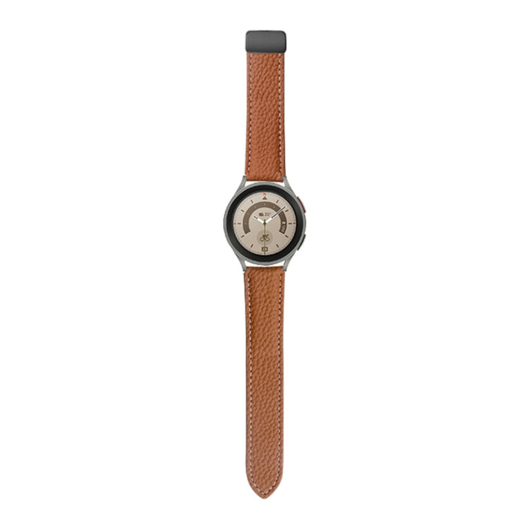 For Samsung Galaxy Watch5 40mm / 44mm Litchi Genuine Leather Watch Band Black Buckle