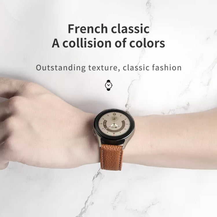For Samsung Galaxy Watch5 40mm / 44mm Litchi Genuine Leather Watch Band Black Buckle