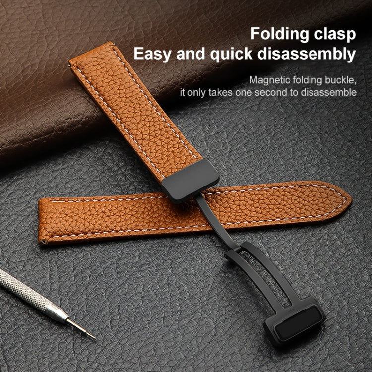 For Samsung Galaxy Watch5 40mm / 44mm Litchi Genuine Leather Watch Band Black Buckle