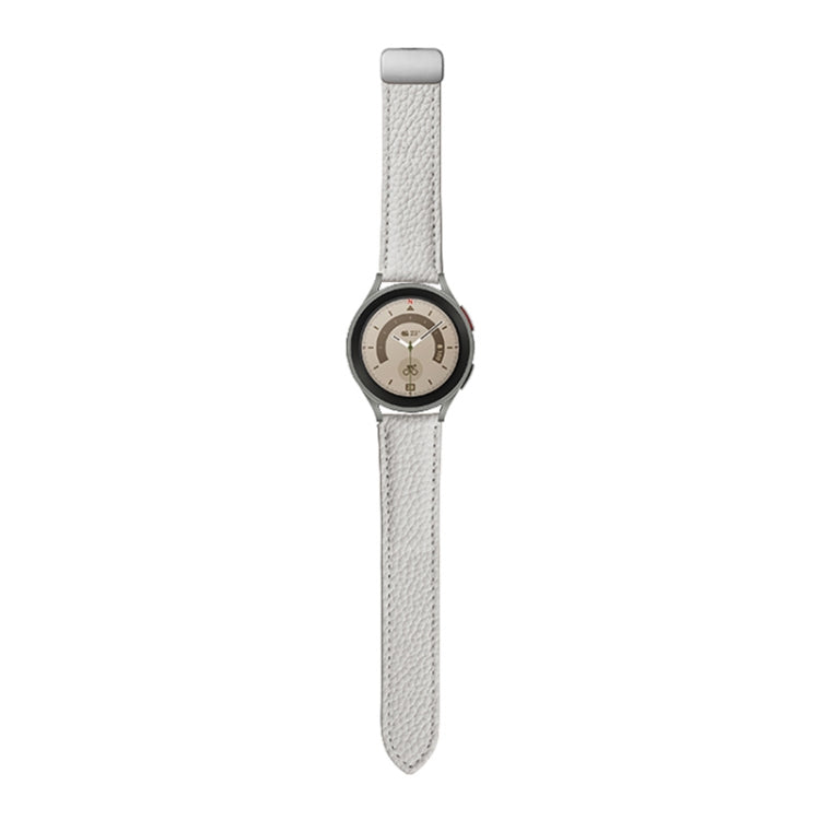 For Samsung Galaxy Watch5 40mm / 44mm Litchi Genuine Leather Watch Band Silver Buckle