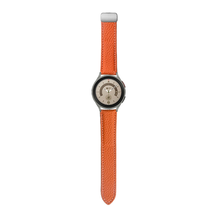 For Samsung Galaxy Watch5 40mm / 44mm Litchi Genuine Leather Watch Band Silver Buckle