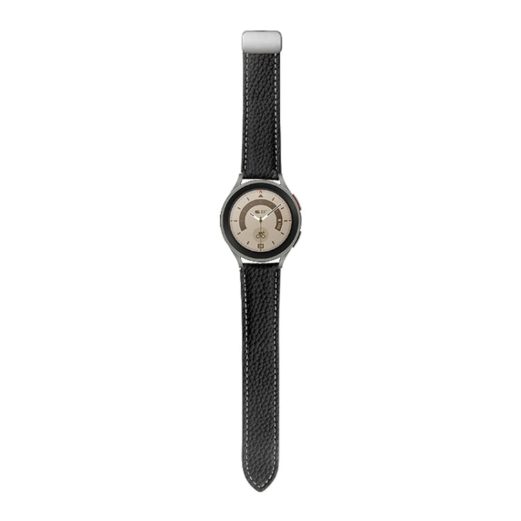 For Samsung Galaxy Watch5 40mm / 44mm Litchi Genuine Leather Watch Band Silver Buckle