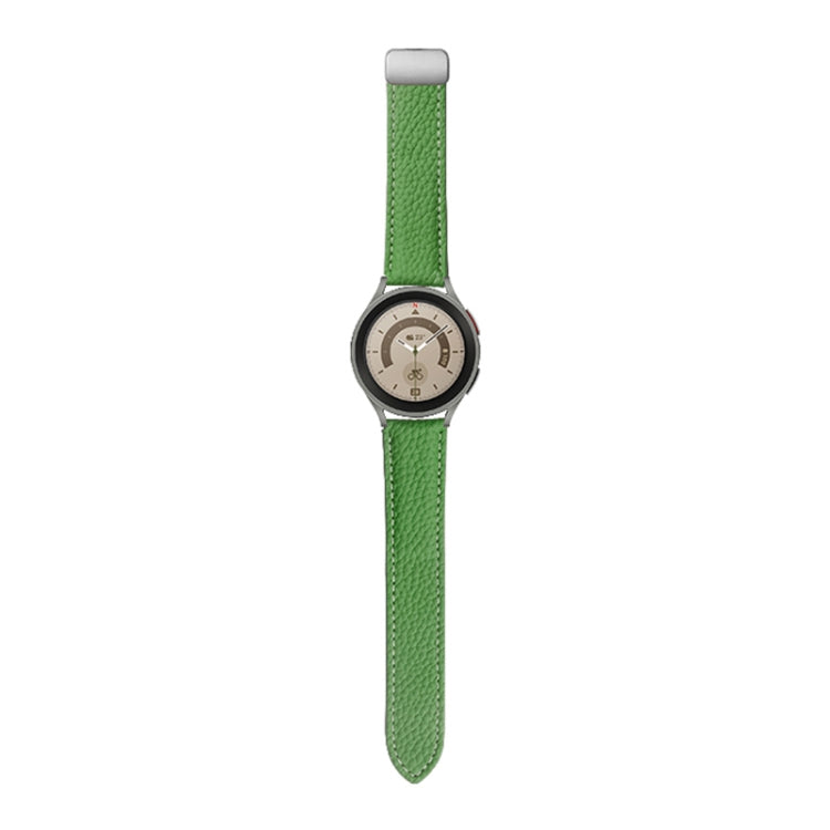 For Samsung Galaxy Watch5 40mm / 44mm Litchi Genuine Leather Watch Band Silver Buckle