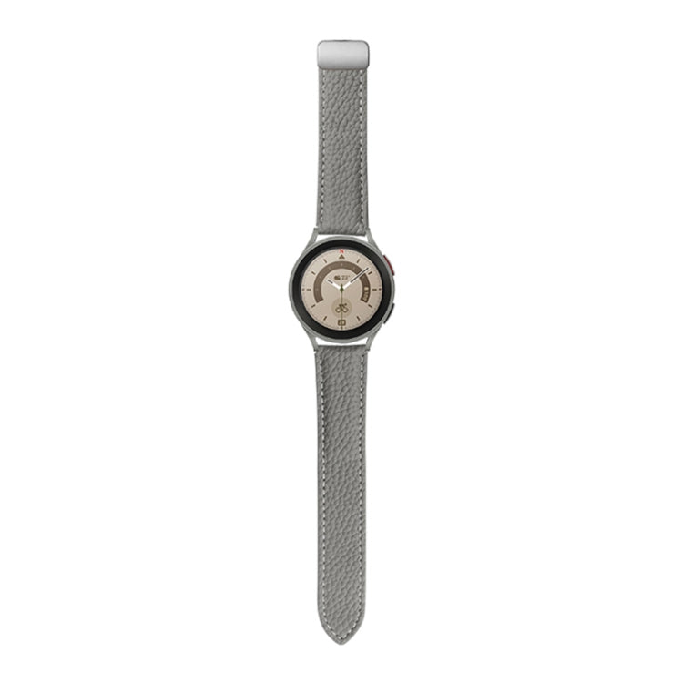 For Samsung Galaxy Watch5 40mm / 44mm Litchi Genuine Leather Watch Band Silver Buckle