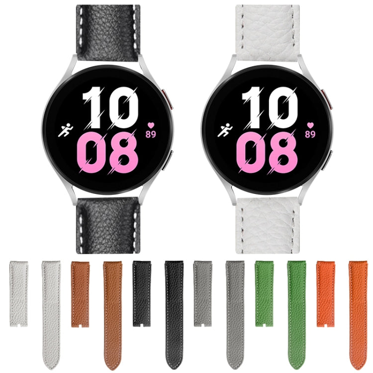 For Samsung Galaxy Watch5 40mm / 44mm Litchi Genuine Leather Watch Band Silver Buckle