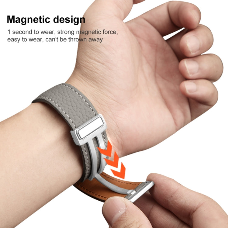 For Samsung Galaxy Watch5 40mm / 44mm Litchi Genuine Leather Watch Band Silver Buckle