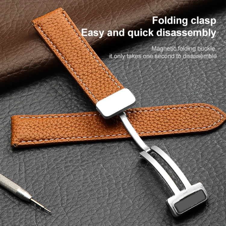 For Samsung Galaxy Watch5 40mm / 44mm Litchi Genuine Leather Watch Band Silver Buckle