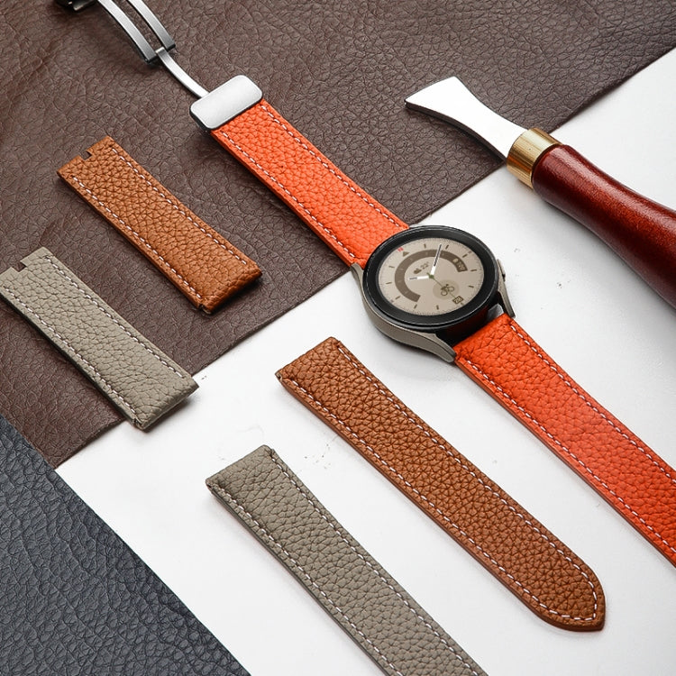 For Samsung Galaxy Watch5 40mm / 44mm Litchi Genuine Leather Watch Band Silver Buckle