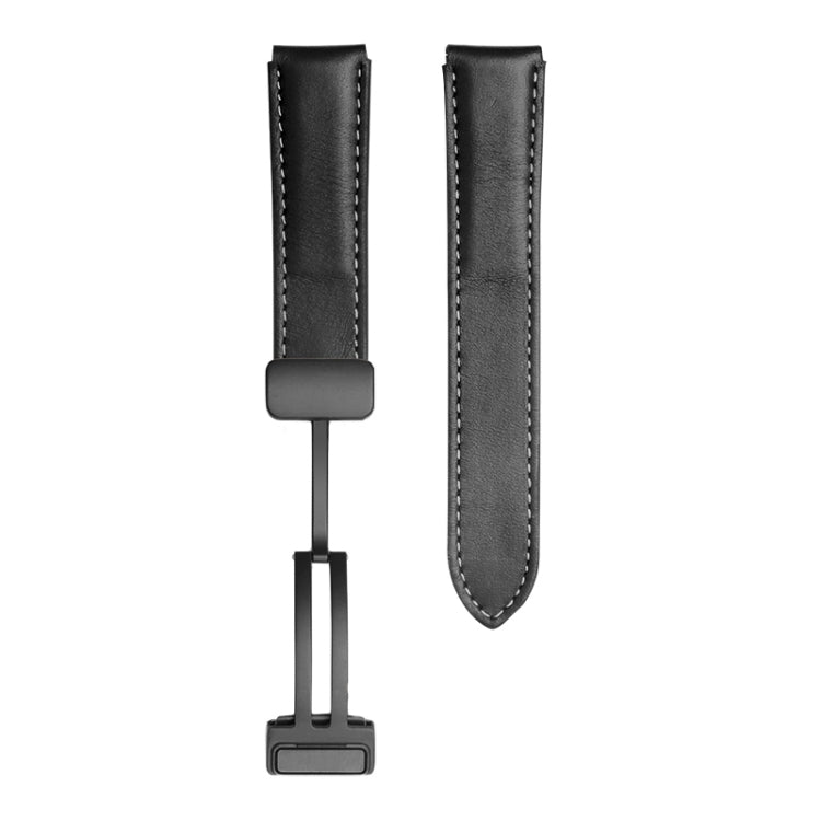 For Samsung Galaxy Watch5 40mm / 44mm Plain Weave Genuine Leather Watch Band Black Buckle
