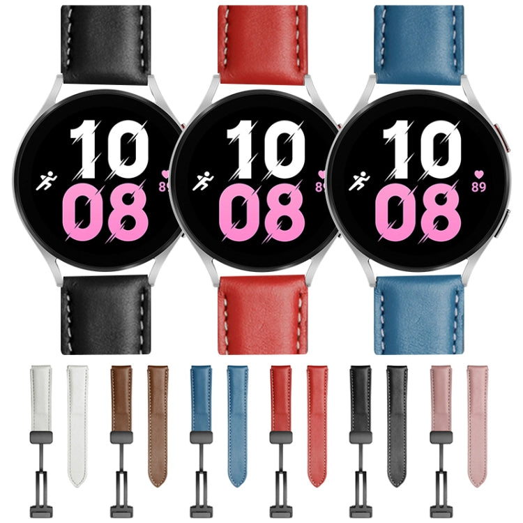 For Samsung Galaxy Watch5 40mm / 44mm Plain Weave Genuine Leather Watch Band Black Buckle