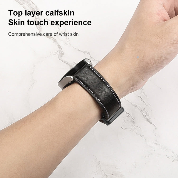 For Samsung Galaxy Watch5 40mm / 44mm Plain Weave Genuine Leather Watch Band Black Buckle