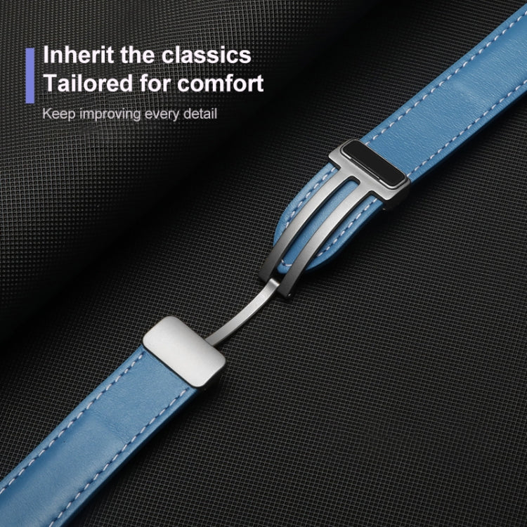 For Samsung Galaxy Watch5 40mm / 44mm Plain Weave Genuine Leather Watch Band Black Buckle