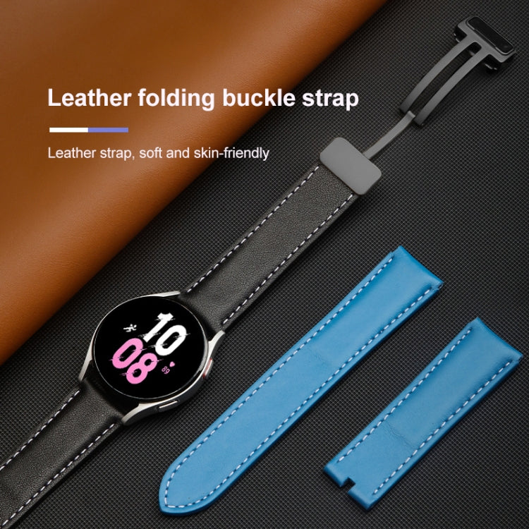 For Samsung Galaxy Watch5 40mm / 44mm Plain Weave Genuine Leather Watch Band Black Buckle