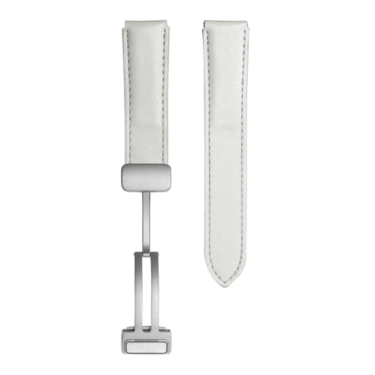 For Samsung Galaxy Watch5 40mm / 44mm Plain Weave Genuine Leather Watch Band Silver Buckle