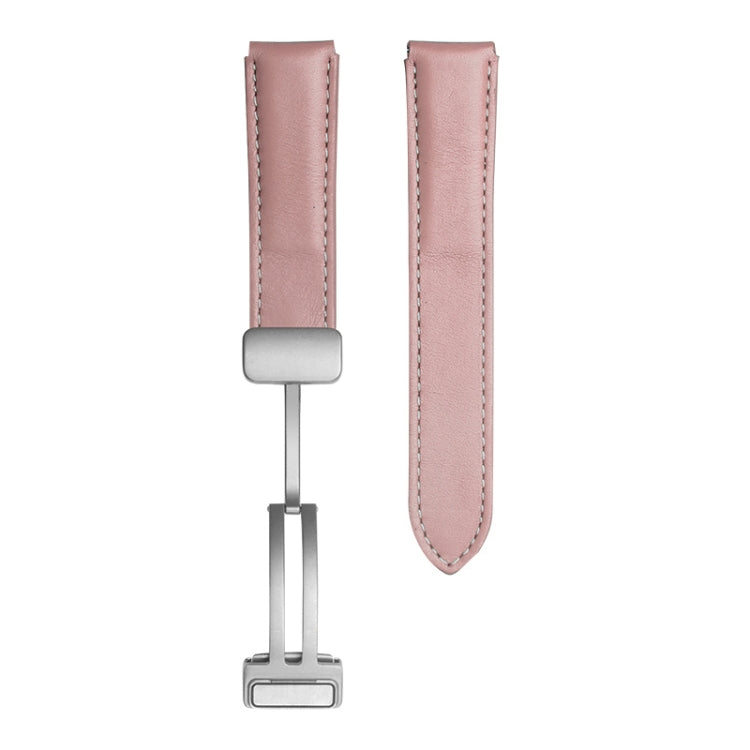 For Samsung Galaxy Watch5 40mm / 44mm Plain Weave Genuine Leather Watch Band Silver Buckle