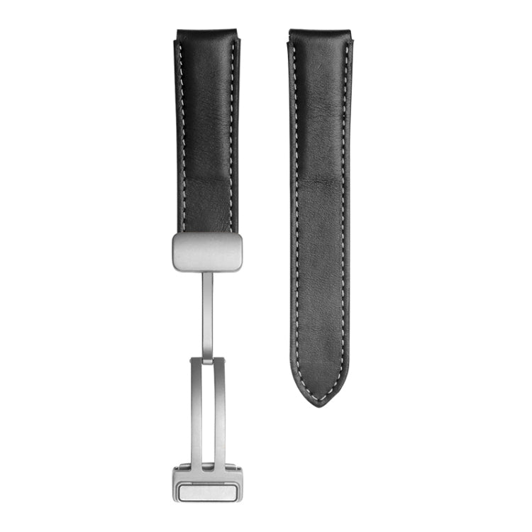 For Samsung Galaxy Watch5 40mm / 44mm Plain Weave Genuine Leather Watch Band Silver Buckle
