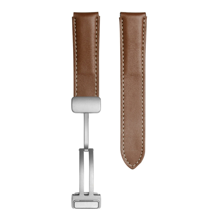 For Samsung Galaxy Watch5 40mm / 44mm Plain Weave Genuine Leather Watch Band Silver Buckle