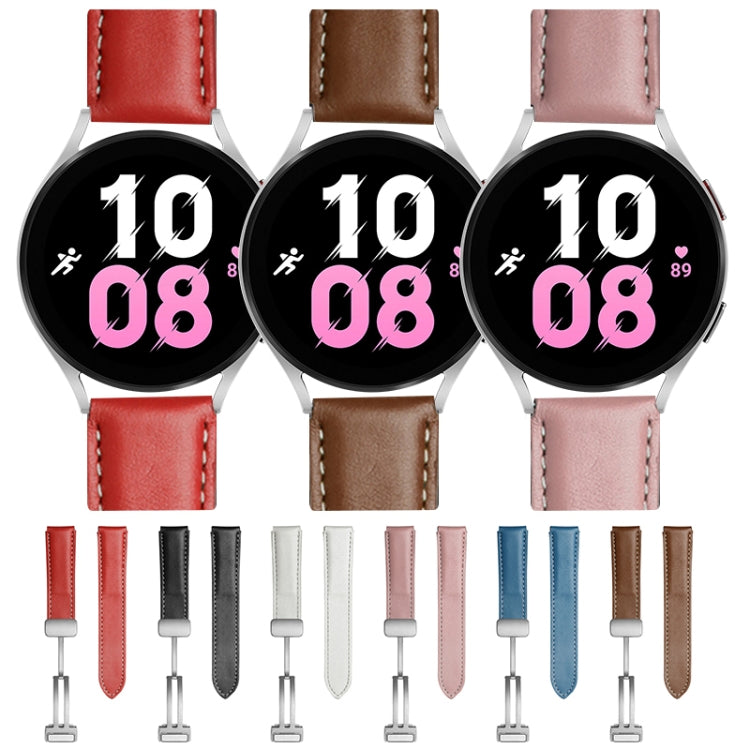 For Samsung Galaxy Watch5 40mm / 44mm Plain Weave Genuine Leather Watch Band Silver Buckle