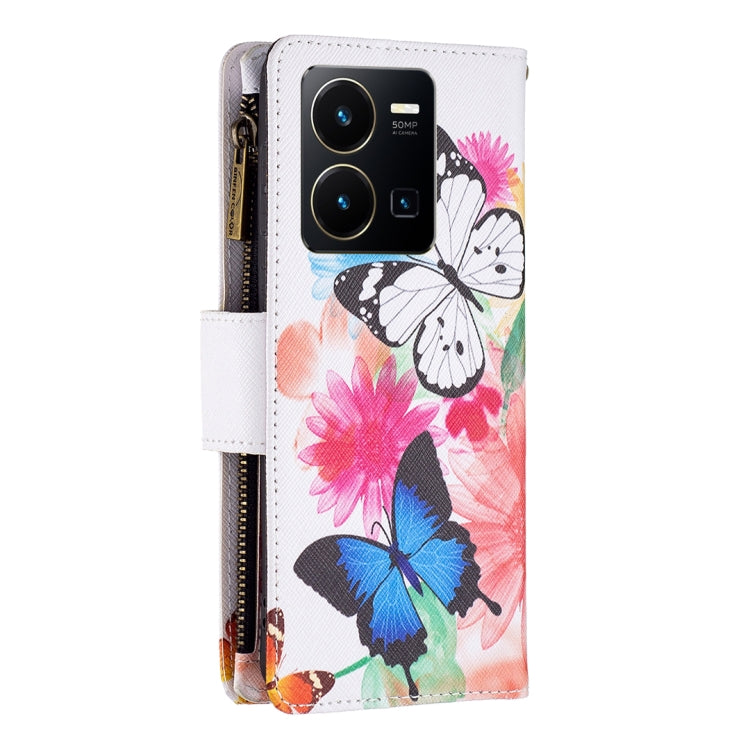 For vivo Y35/Y22 Colored Drawing Pattern Zipper Phone Leather Case
