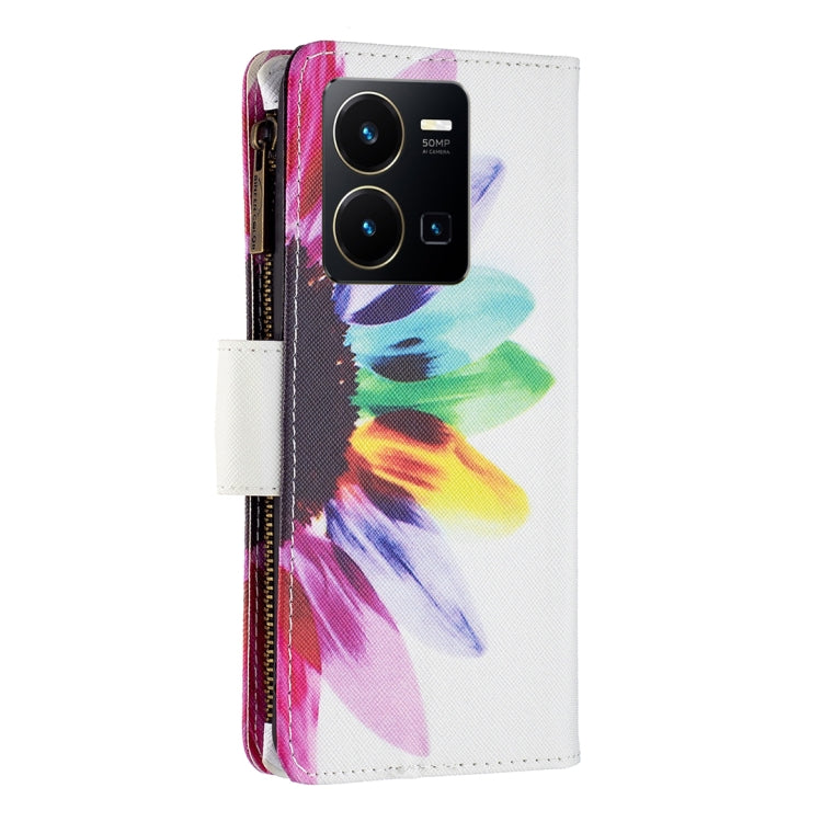 For vivo Y35/Y22 Colored Drawing Pattern Zipper Phone Leather Case