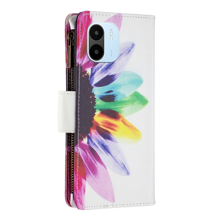 For Xiaomi Redmi A1/Redmi A1+ Colored Drawing Pattern Zipper Phone Leather Case